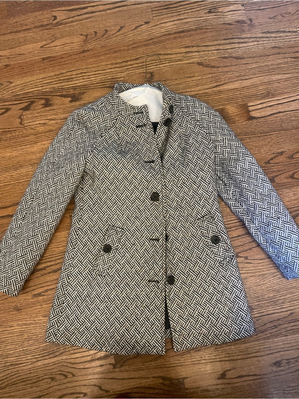 Tulle Black and White Patterned Pea Coat